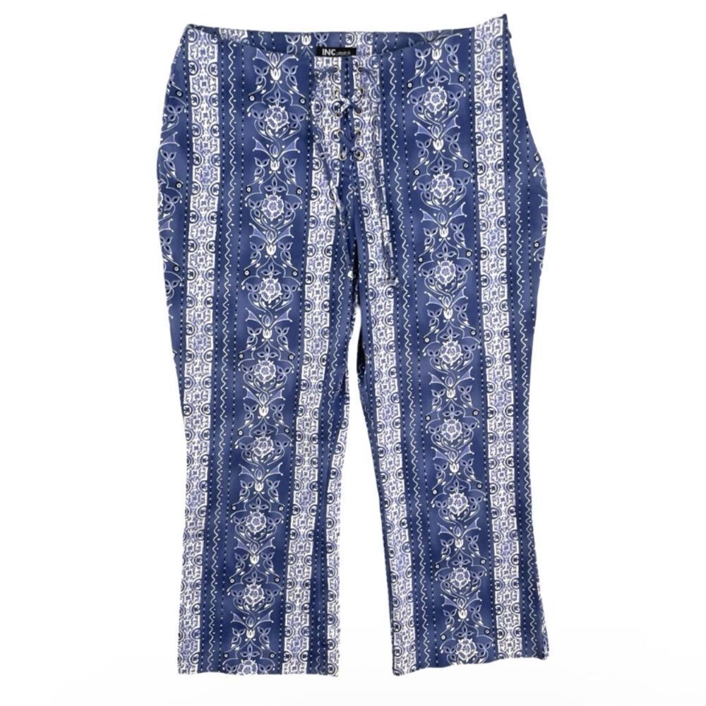 VTG,90s INC International Concepts Blue and White Chino Stretch Pants Size 12